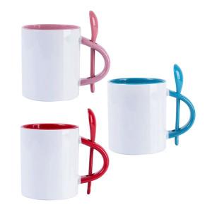 Caneca Branca com Alça de Colher Porcelana 9,6x15 cm  Sublimação  