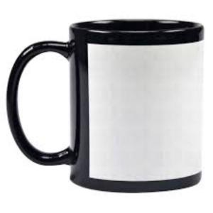 Caneca Preta com Tarja Branca Porcelana 9,6x15 cm  Sublimação  